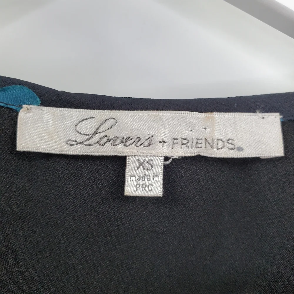Lovers + Friends Blue Floral Velvet Lace Top Sheer V-Neck Printed Moody Dark - Picture 5 of 6